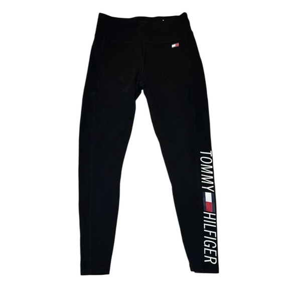 Tommy Hilfiger Sport Black Athletic Legging Size Small Logo Calf - Picture 1 of 9